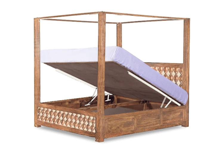 Solid Wood Luxury Poster Bed with Hydraulic Storage