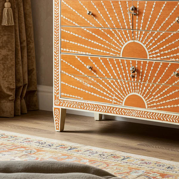 Woodoryn Sunburst Pattern Wooden Chest of Drawers
