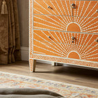 Woodoryn Sunburst Pattern Wooden Chest of Drawers