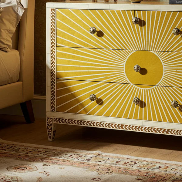 Woodoryn Sunburst Patterned Wooden Chest of Drawers