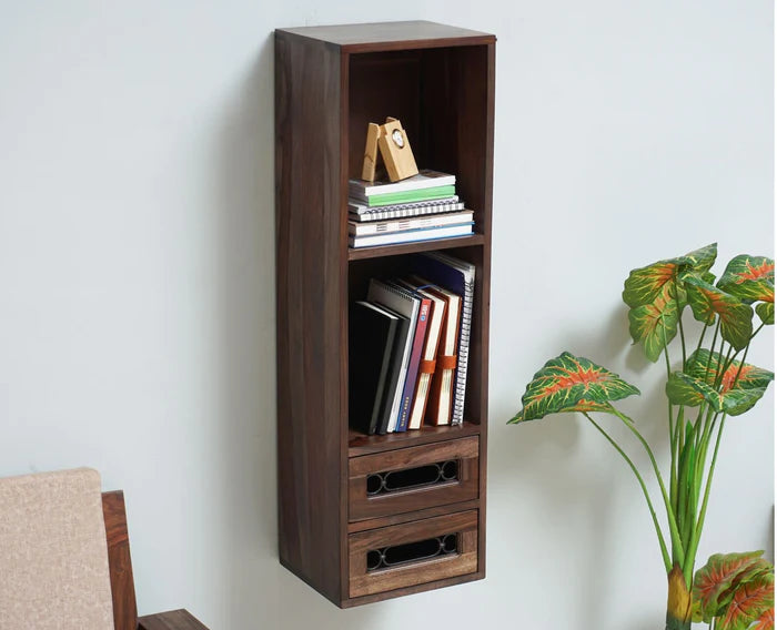 Pinewish Wooden Decor Wall Shelf with Two Drawers