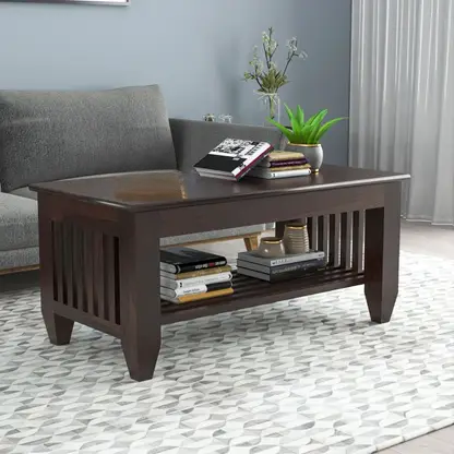 Quartz Sheesham Wood Coffee Table with Open Storage