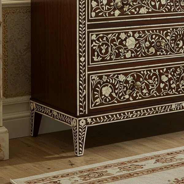 Woodoryn Vintage Floral Inlaid Wooden Chest of Drawers