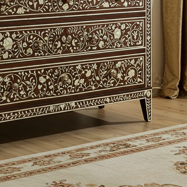 Woodoryn Vintage Floral Inlaid Wooden Chest of Drawers