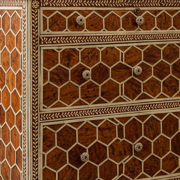 Woodoryn Vintage Hexagon Pattern Wooden Chest of Drawers