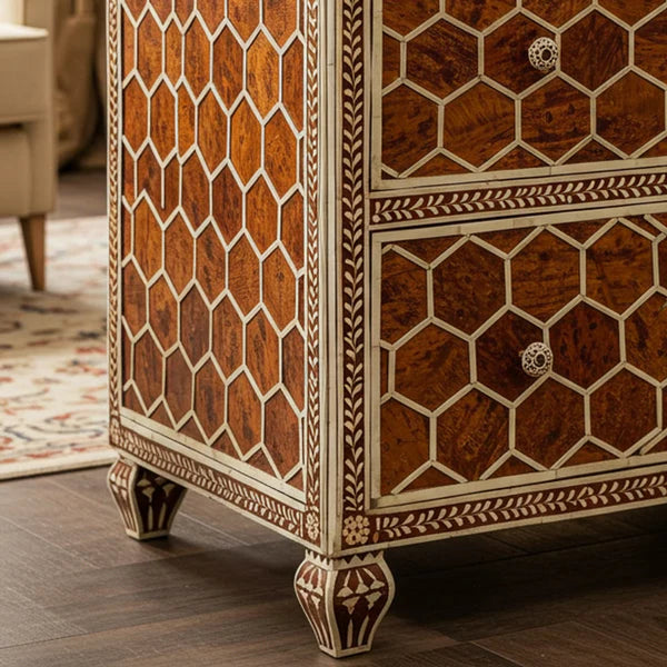 Woodoryn Vintage Hexagon Pattern Wooden Chest of Drawers