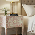 Sideva Vintage-Inspired Pink and White Patterned Wooden Nightstand
