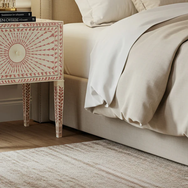 Sideva Vintage-Inspired Pink and White Patterned Wooden Nightstand
