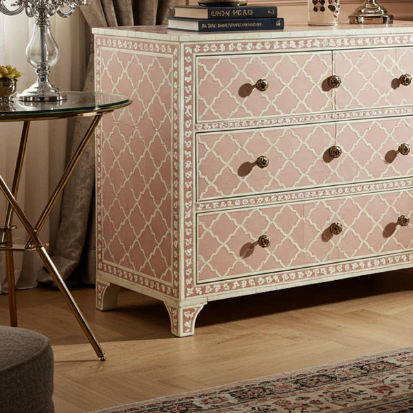 Woodoryn Vintage-Inspired Pink Patterned Chest of Drawers