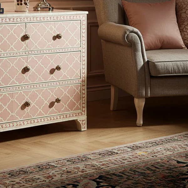 Woodoryn Vintage-Inspired Pink Patterned Chest of Drawers