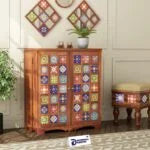 Boho Bar Cabinet Solid Wood Modern Style