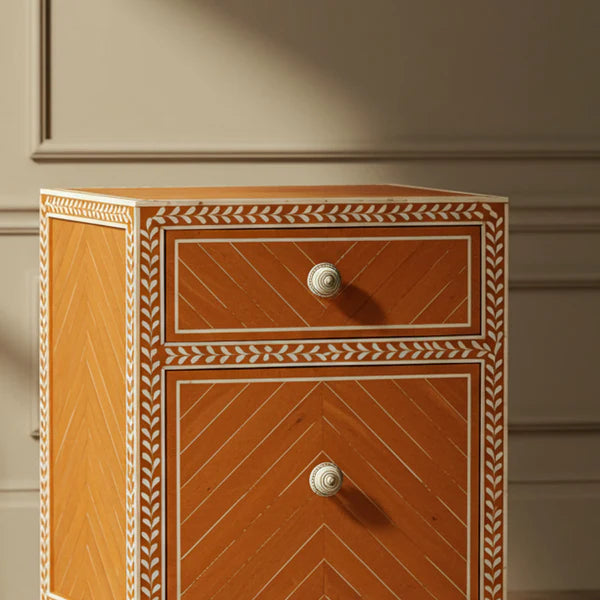 Sideva Wooden Side Table with Decorative Inlay