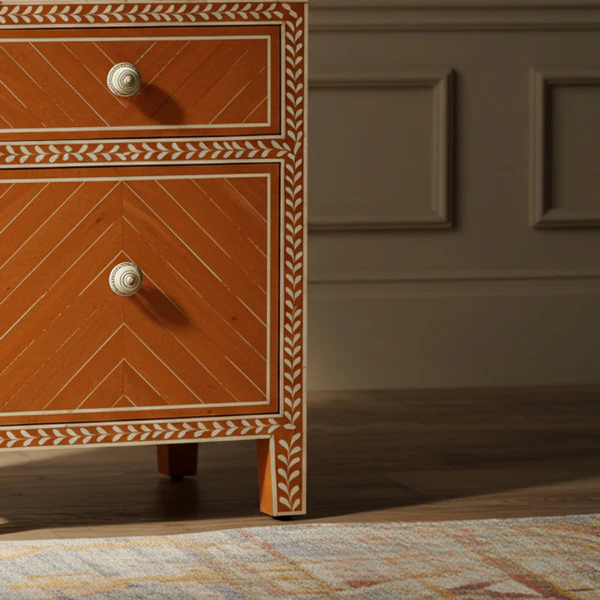 Sideva Wooden Side Table with Decorative Inlay