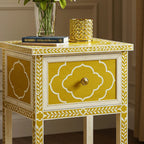 Sideva Yellow Hand-Painted Wooden Side Table with Drawer
