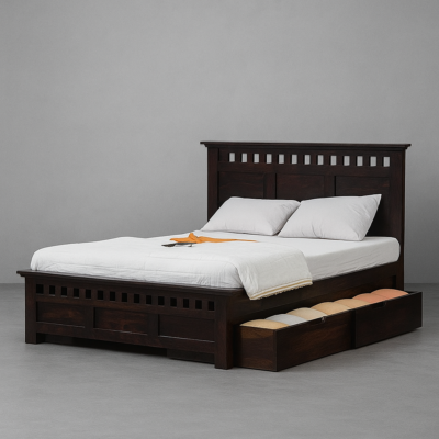 Solid Wood Kuber Bed with Drawer Trolley Storages
