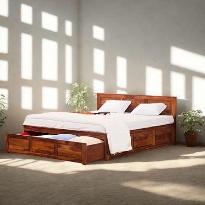 Solid Wood Essential Bed with Front Open Dual Storage