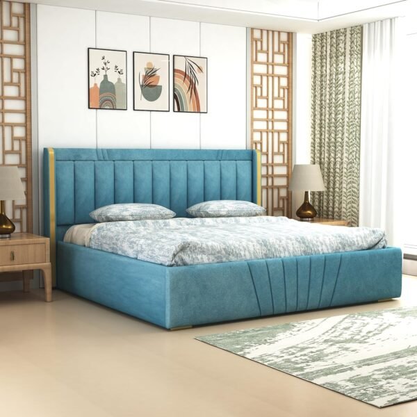 Premium Wooden King and Queen Bed with Padded Velvet Upholstery & Storage – by Decorewala