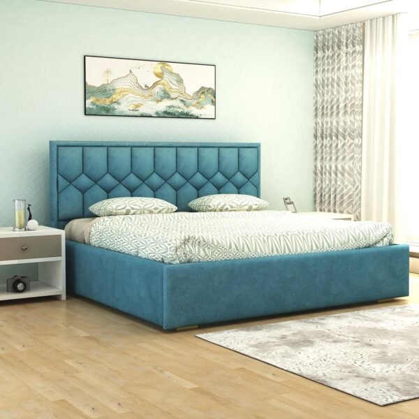 Decorewala Solid Wood Bed with Upholstered Velvet Headboard & Box Storage